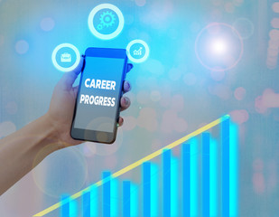 Word writing text Career Progress. Business photo showcasing positions an employee moves on one by...