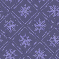 Vector seamless background, symmetrical light lilac mandala and leaves pattern on muted purple backdrop. Beautyful retro tile for wrapping and decoration in old wallpapers style.