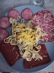 Fresh pasta and ham healthy winter food