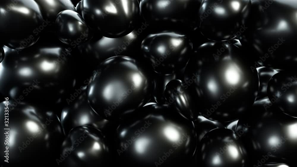 Poster abstract black squishy balls move and interact with each other with internal pressure trying to find