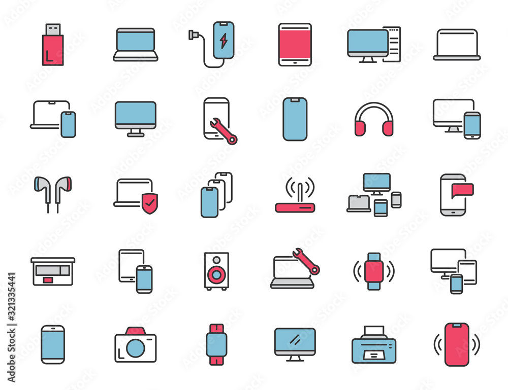 Leinwandbilder set of linear electronics icons. computer technology icons in simple design. vector illustration