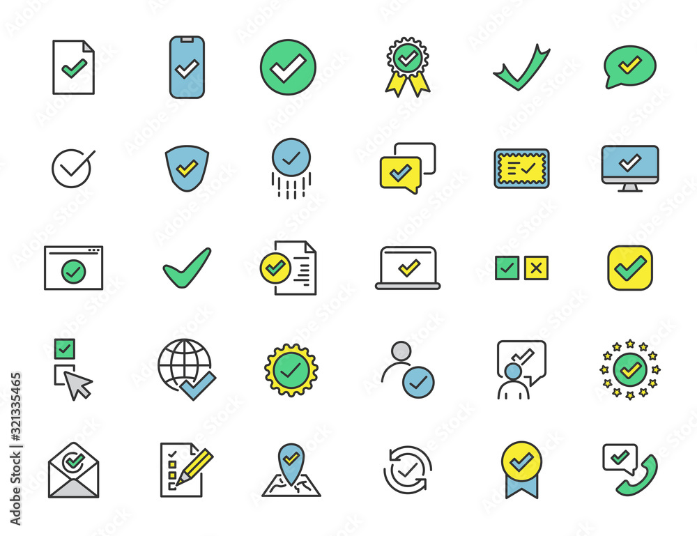 Aufkleber Set of linear approve icons. Check icons in simple design. Vector illustration