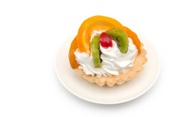 dessert with fruits and cream. isolated on white background.