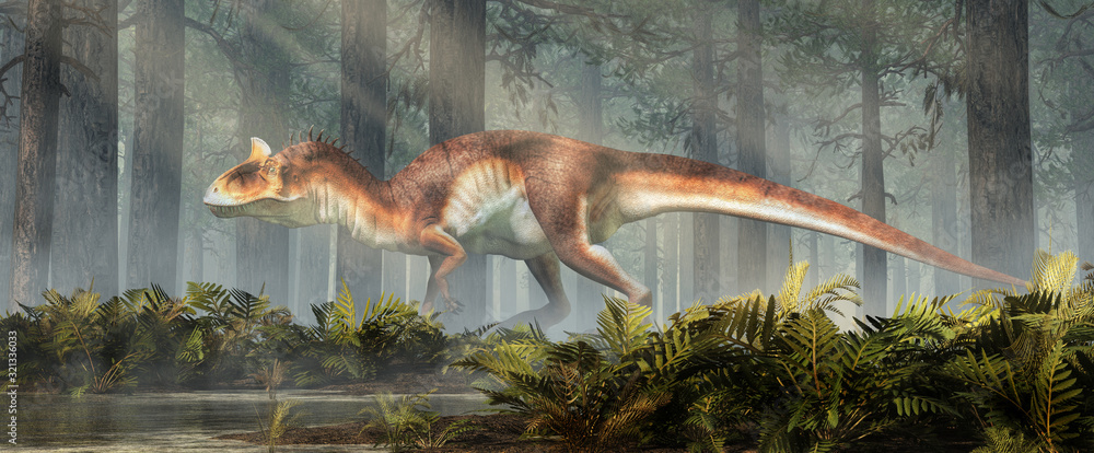 Poster cryolophosaurus was a carnivorous theropod dinosaur, known for its distinctive crest, it lived durin