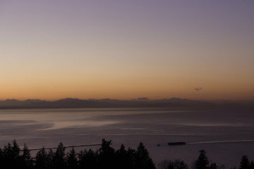 Sunset over boats in the Vancouver bay