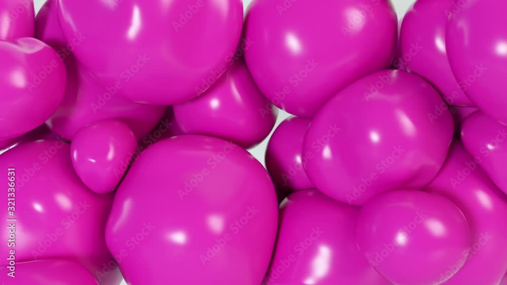 Poster abstract colorful pink squishy balls move and interact with each other with internal pressure trying