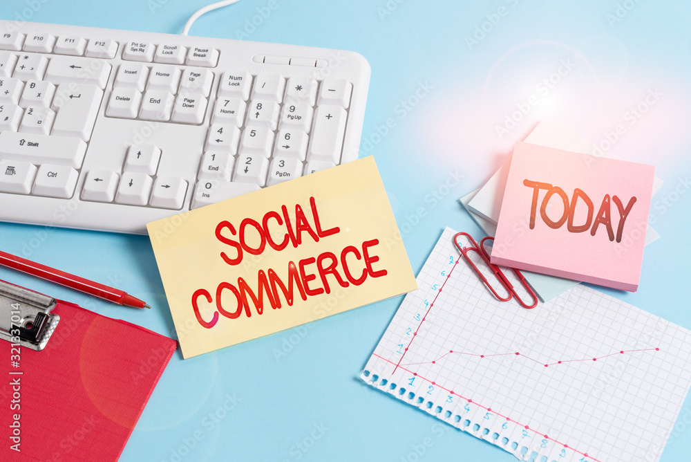 Aufkleber handwriting text social commerce. conceptual photo uses social networks in the buying of selling of 