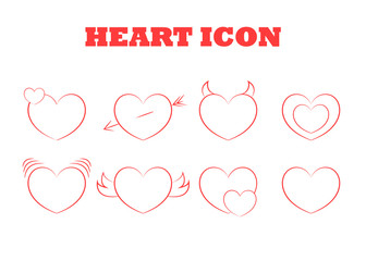 Graphic vector set with outline icon of hearts. Heart with different meaning.