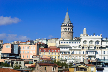 Fototapeta na wymiar Galata tower the main symbol of Istanbul was built in 1349.