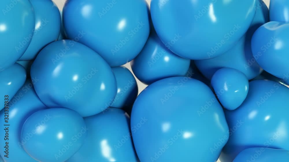 Poster abstract colorful blue squishy balls move and interact with each other with internal pressure trying