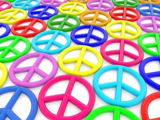 Colored peace symbol background on white