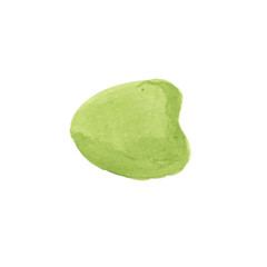 A green spot that looks like a leaf of a water plant, water lily or lotus. Watercolor hand drawn illustration