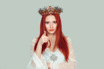 Woman showing pointing finger. It's you!