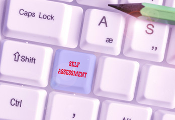 Conceptual hand writing showing Self Assessment. Concept meaning evaluation of oneself or one...