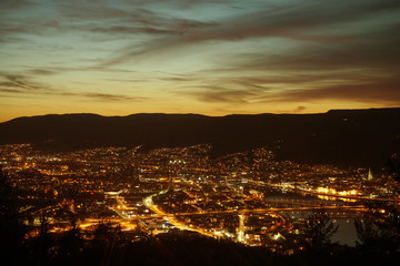 Drammen city in the night time. Norway.