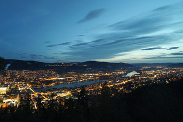 Drammen city in the night time. Norway.