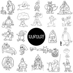 cartoon fantasy characters large set color book page