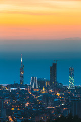 Obraz premium Batumi, Adjara, Georgia. Aerial View Of Urban Cityscape Skyline At Sunset. Georgian Black Sea Coast. Resort Town