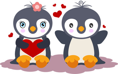 Cute penguins couple in love