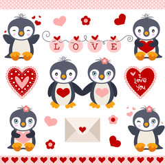 Set digital elements with Penguins in love