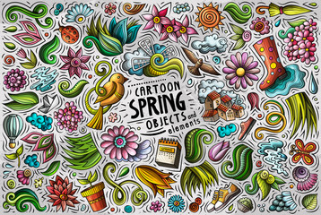 Set of Spring theme items, objects and symbols
