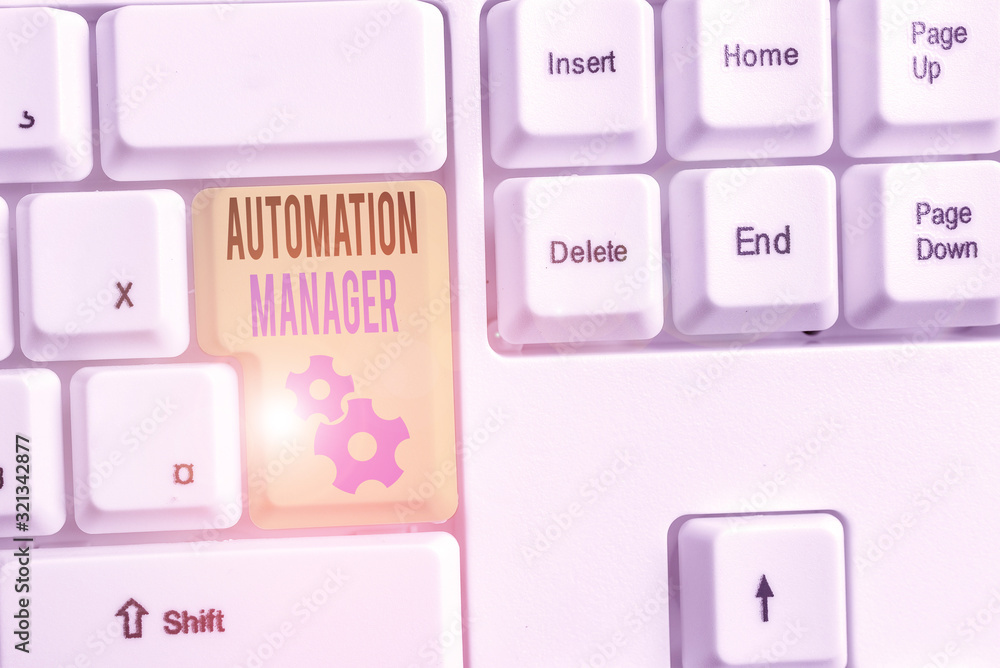 Poster word writing text automation manager. business photo showcasing eliminate repetiative tasks across y