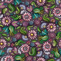 Cartoon cute hand drawn Spring seamless pattern.