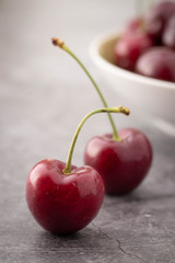 Pair of Fresh Red Cherries