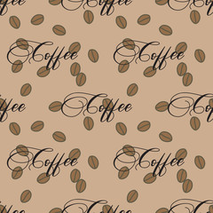 Coffee seamless pattern design. Decorate text in brown colors.