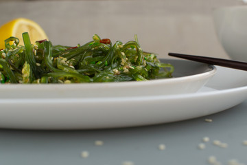 Japanese Wakame Seaweed Salad. Healthy food. Vegetarian Salad.