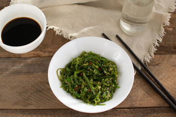 Japanese Wakame Seaweed Salad. Healthy food. Vegetarian Salad.