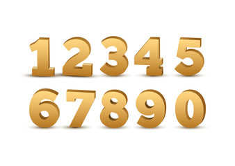 Gold number vector luxury set. Metal golden royal number alphabet