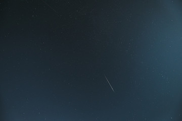 Night Starry Sky With Glowing Stars And Meteoric Track Trail. Meteorite Trail In Starry Sky...