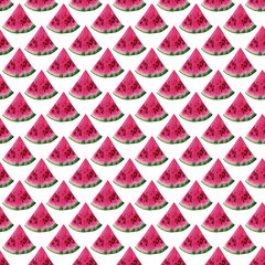 Watercolor seamless pattern. Watermelon slices on white background 