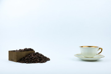coffee beans on white background with copy space