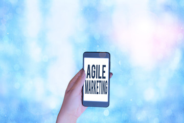 Conceptual hand writing showing Agile Marketing. Concept meaning focusing team efforts that deliver...