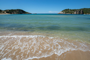 Sandy beaches of Peloponnese, white sand beach Voidokilias near Pylos, Greece