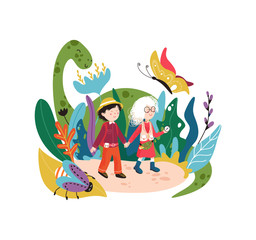 Fantasy child world flat vector illustration. World of childhood. 