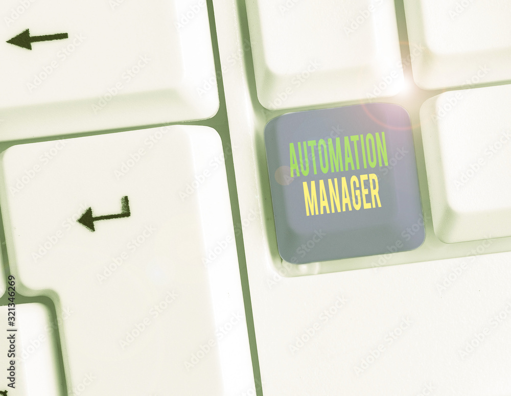 Poster conceptual hand writing showing automation manager. concept meaning eliminate repetiative tasks acro