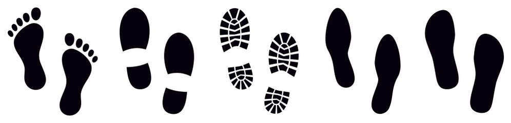 Footprint. Different human footprints. Vector - obrazy, fototapety, plakaty