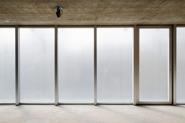 Modern minimalist architecture, interior space with glass door and windows
