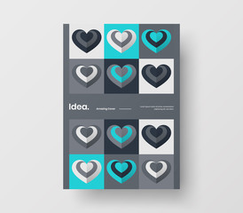 Amazing Valentine's day vector A4 vertical orientation front page mock up. Abstract cover with heart illustration design layout. Holiday greeting card simple creative brochure template background.