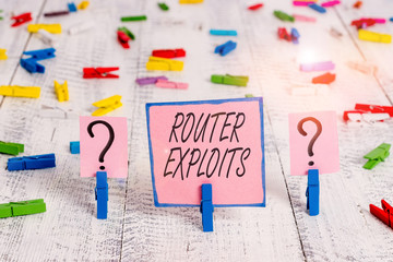 Text sign showing Router Exploits. Business photo text takes advantage of a security flaw in an...