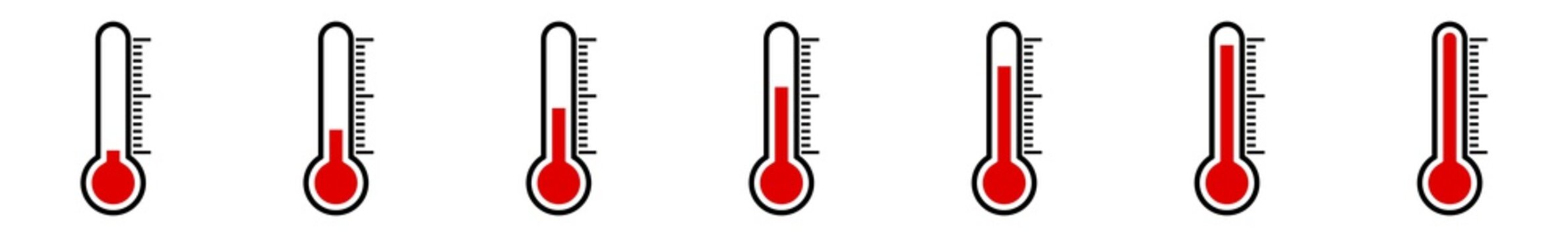 Thermometer Icon Red | Temperature Scale Symbol | Instrument Logo | Warm Cold Illustration | Weather Sign | Isolated | Variations