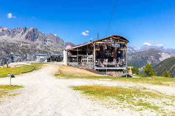 Destruction Longan hut cable car station ,Chamonix, France Alps.