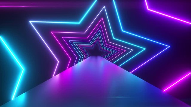 Abstract digital background with rotating neon stars