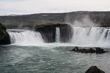 Godafoss waterfall in cloudy day