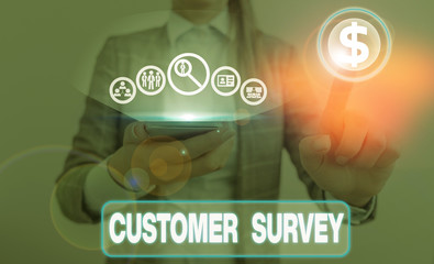 Writing note showing Customer Survey. Business concept for source to obtain information about...