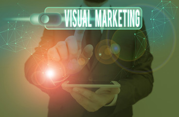 Word writing text Visual Marketing. Business photo showcasing telling the story of your brand or...