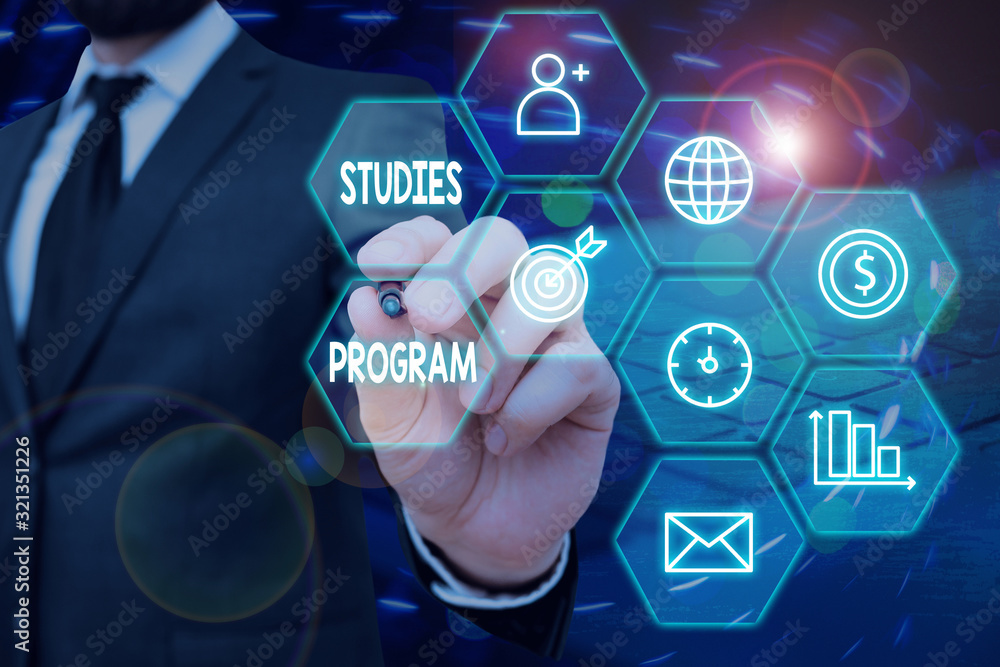 Poster handwriting text studies program. conceptual photo platform help move you towards a college and care